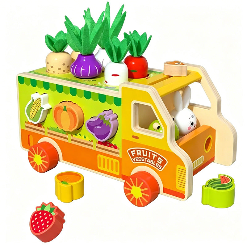 Wooden rabbit fruit and vegetable truck toy for toddlers